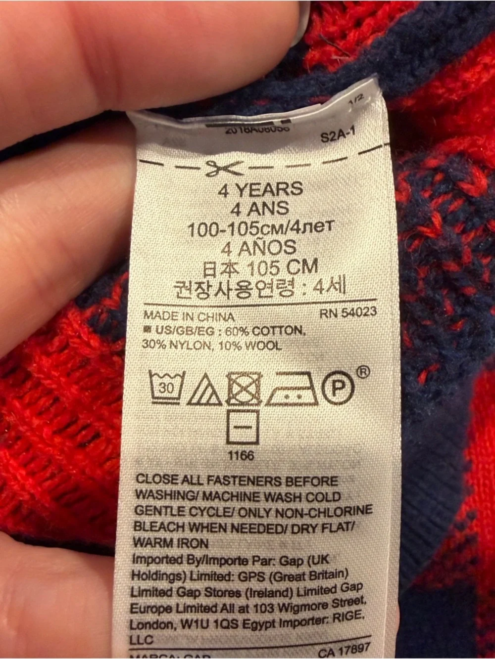 Baby Gap Toddler Sz 4 Cotton Nylon Wool Blend Red & Navy Checked Cardigan V-neck